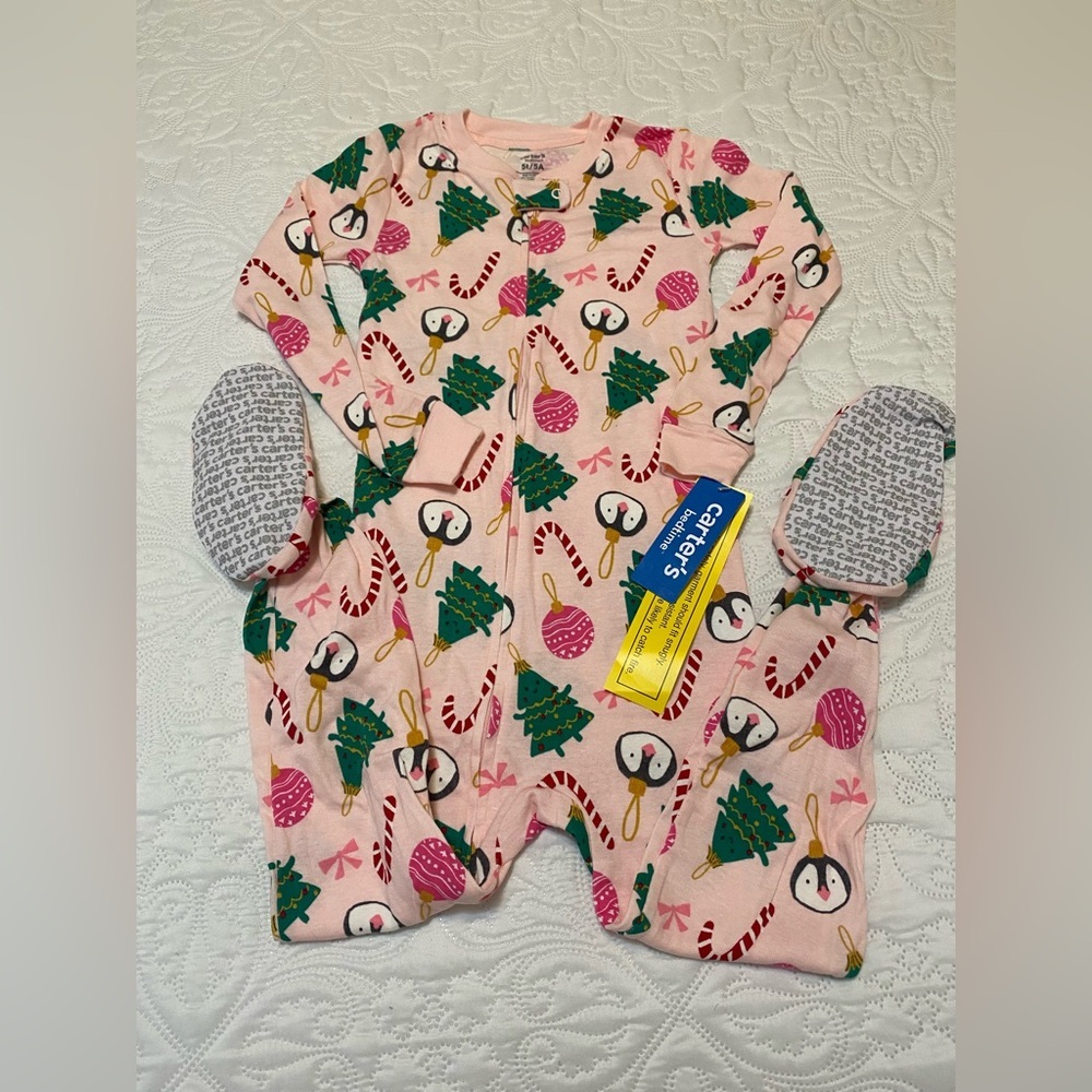 Carter's Pink Festive Penguin and Tree Footie - Picture 4 of 6